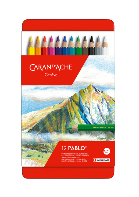 Kleurpotloden Caran d'Ache Pablo assorti blik à 12stuks Kleurpotloden Caran d'Ache Pablo assorti blik à 12stuks