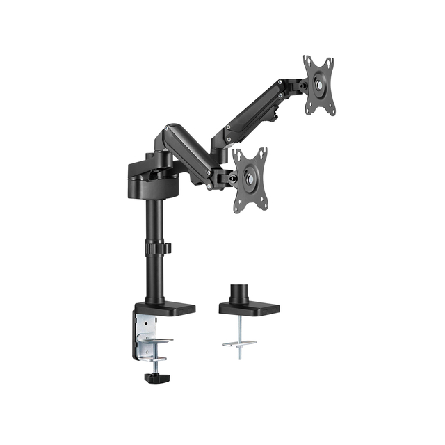monitorarm, dubbelmonitor, verende arm, bureaubeugel, gasveer