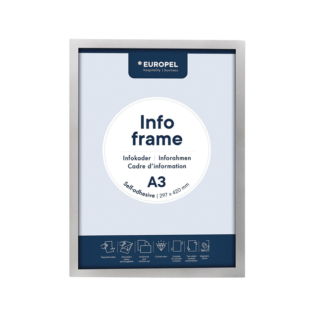 Infokader Europel zelfklevend A3 zilver Infokader Europel zelfklevend A3 zilver