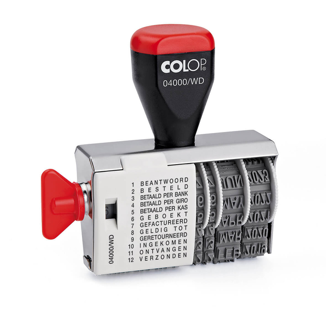 Woord-datumstempel Colop 04000/WD 12 teksten rood