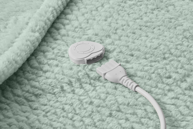 elektrische deken, aansluitkabel, afstandsbediening, mintgroen, pluche stof