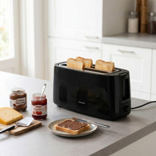 toaster, 4-slice, zwart, keuken, brood, toast