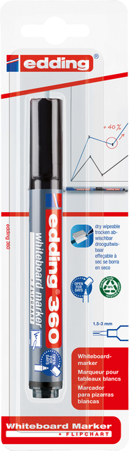 Whiteboardmarker edding 360 rond 1.5-3mm zwart blister à 1 stuk