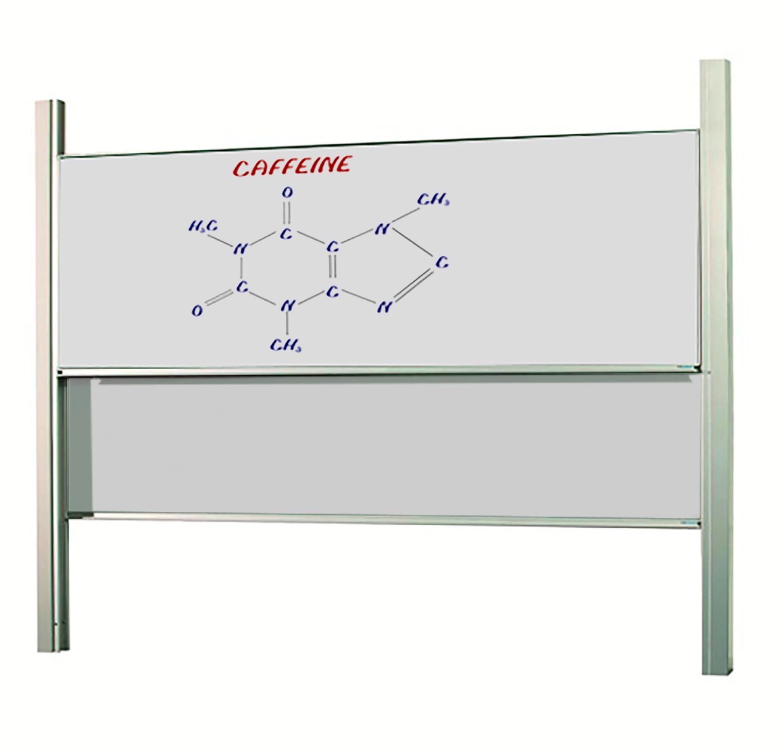 Dubbelvlaksbord schoolbord op dubbele kolommen, wit emaille - 120x300 cm