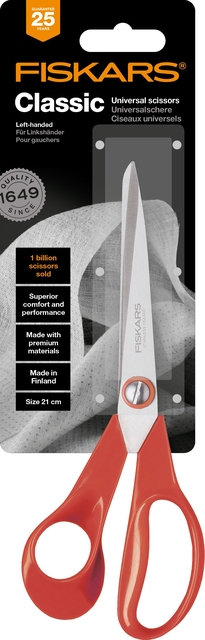 Schaar Fiskars Classic universeel 21cm links rood Schaar Fiskars Classic universeel 21cm links rood