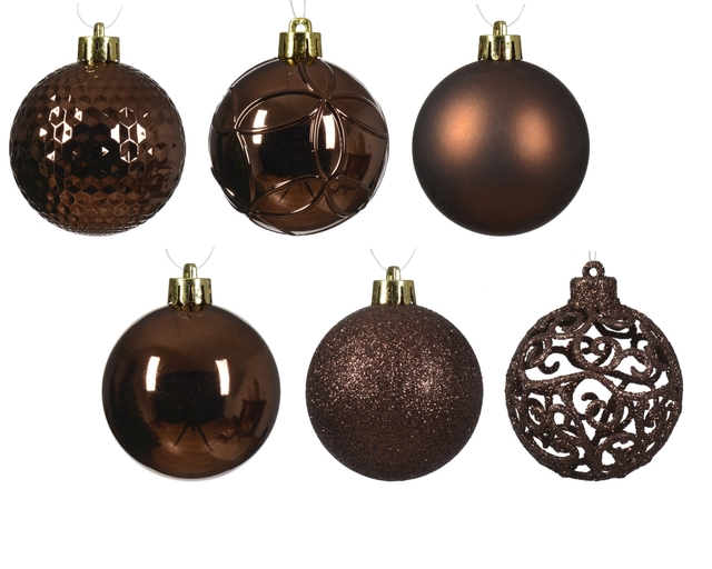 kerstballen, bruin, glanzend, glitter, decoratief patroon