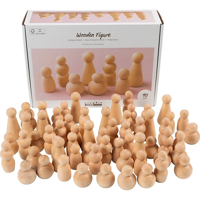 houten poppetjes, speelstukjes, figuren set, 90 stuks, houtkleur