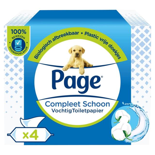 Vochtig toiletpapier Page Compleet Schoon 4 pakken à 38 vel Vochtig toiletpapier Page Compleet Schoon 4 pakken à 38 vel