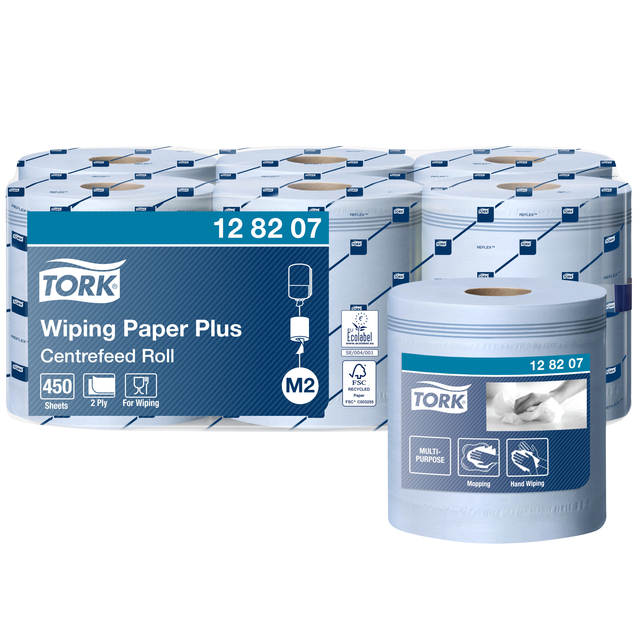 Poetspapier Tork M2 Plus Advanced 2-laags 158m blauw 128207 Poetspapier Tork M2 Plus Advanced 2-laags 158m blauw 128207