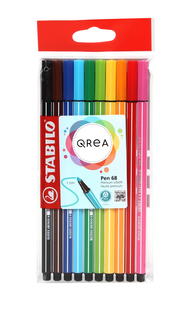 Viltstift STABILO Pen 68/10 Qrea Edition medium assorti 10 stuks Viltstift STABILO Pen 68/10 Qrea Edition medium assorti 10 stuks