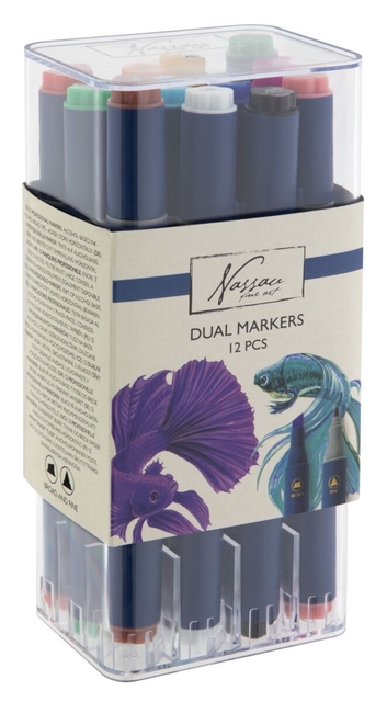 Alcoholmarkers Nassau Arts duopunt set à 12 kleuren Alcoholmarkers Nassau Arts duopunt set à 12 kleuren