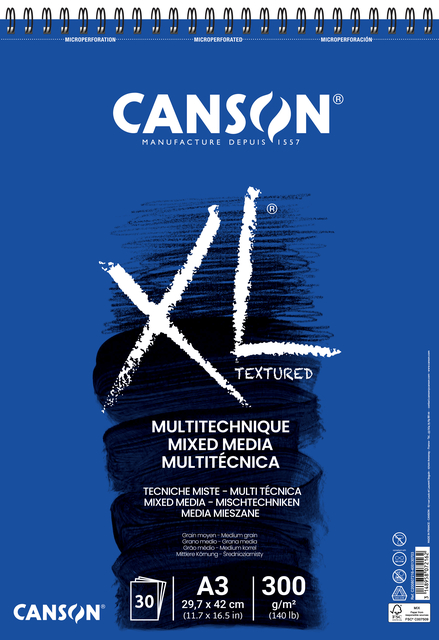 Aquarelblok Canson  XL Mix Media  A3 300gr spiraal 30 vel