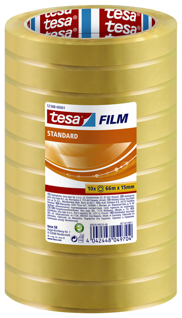 Plakband tesafilm® standaard 66mx15mm transparant 10 rollen Plakband tesafilm® standaard 66mx15mm transparant 10 rollen