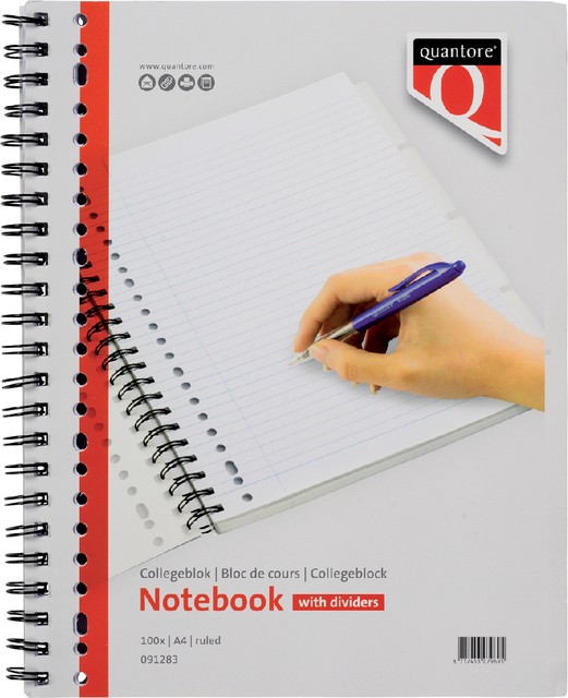 Collegeblok Quantore A4 lijn 23-gaats 4 tabs 100vel 70gr Collegeblok Quantore A4 lijn 23-gaats 4 tabs 100vel 70gr