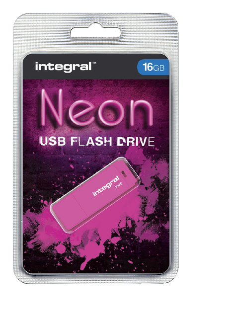 USB-stick 2.0 Integral 16Gb neon roze USB-stick 2.0 Integral 16Gb neon roze