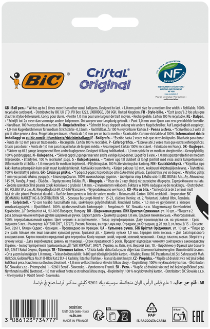 Balpen Bic Cristal medium assorti blister à 8+2 gratis