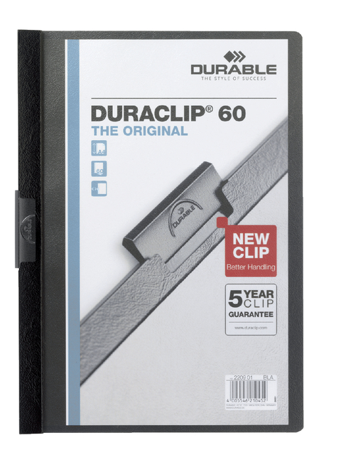 Klemmap Durable Duraclip A4 6mm 60 vellen zwart Klemmap Durable Duraclip A4 6mm 60 vellen zwart