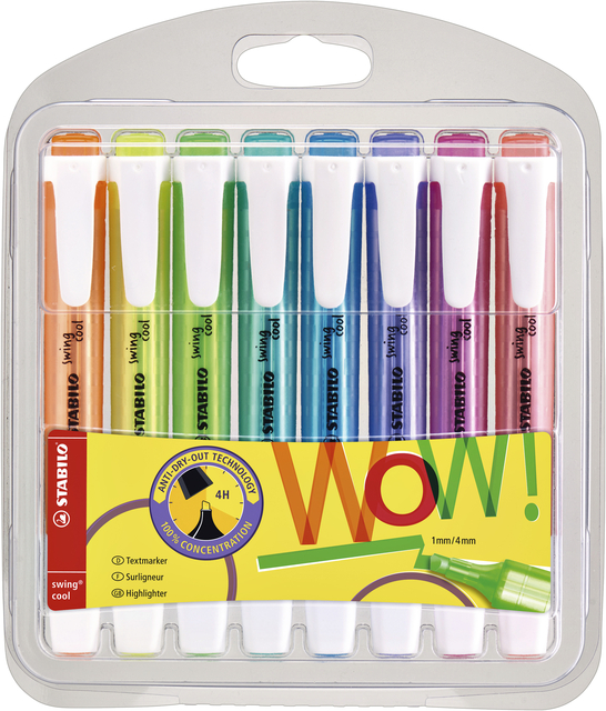 Markeerstift STABILO Swing cool 275/8 Wow assorti etui à 8 stuks Markeerstift STABILO Swing cool 275/8 Wow assorti etui à 8 stuks