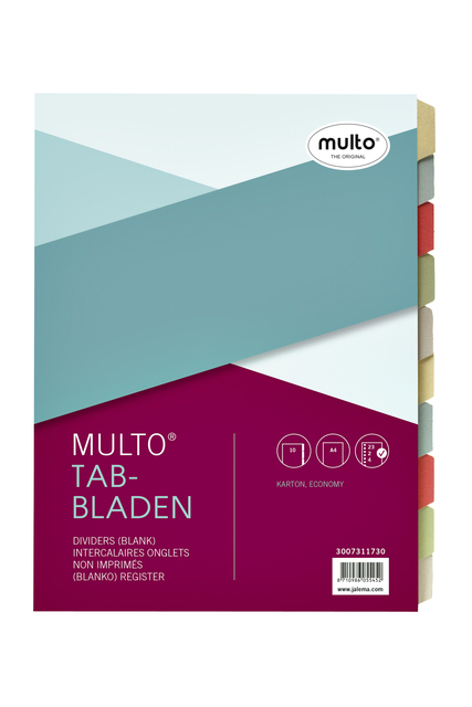 Tabbladen Multo A4 23-gaats 10-delig karton assorti Tabbladen Multo A4 23-gaats 10-delig karton assorti
