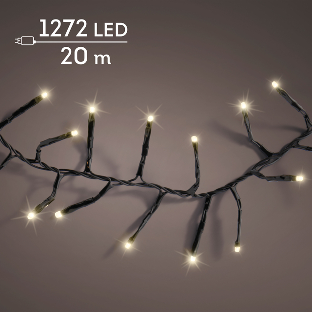 LED-lichtsnoer, 1272 LED-lampjes, 20 meter, warm wit licht, zwarte kabel