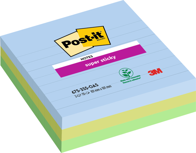 Memoblok Post-it 675-3 Super Sticky 101x101mm Oasis 3 stuks Memoblok Post-it 675-3 Super Sticky 101x101mm Oasis 3 stuks