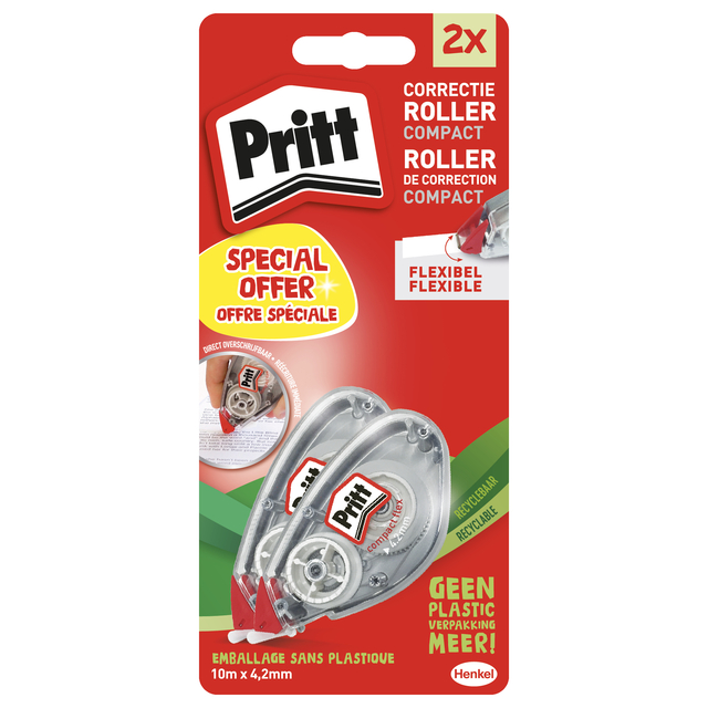 Correctietape Pritt Compact Flex 4.2mmx10m blister à 2 stuks Correctietape Pritt Compact Flex 4.2mmx10m blister à 2 stuks