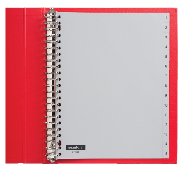 Tabbladen Quantore 23-gaats 1-15 genummerd grijs PP Tabbladen Quantore 23-gaats 1-15 genummerd grijs PP