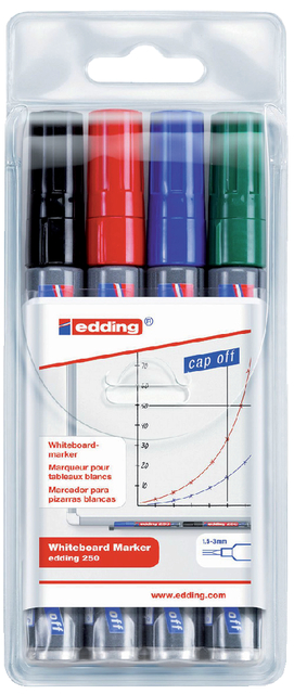 Whiteboardmarker edding 250 rond 1.5-3mm assorti etui à 4 stuks