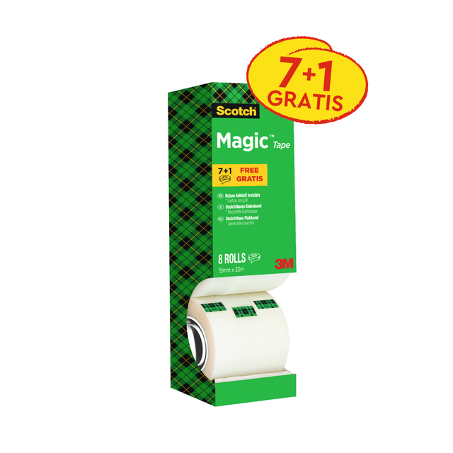 Plakband Scotch Magic 810 19mmx33m onzichtbaar mat 7+1 gratis Plakband Scotch Magic 810 19mmx33m onzichtbaar mat 7+1 gratis