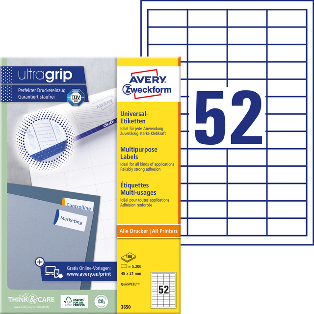 Etiket Avery Zweckform 3650 48x21mm wit 5200 etiketten
