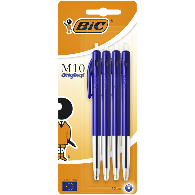 Balpen Bic M10 medium blauw blister à 4st Balpen Bic M10 medium blauw blister à 4st