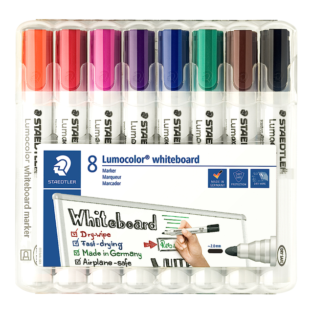 Whiteboardmarker Staedtler Lumocolor 351 set à 8 stuks assorti Whiteboardmarker Staedtler Lumocolor 351 set à 8 stuks assorti