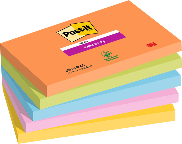 Memoblok Post-it 655 Super Sticky 76X127mm Boost 5 stuks Memoblok Post-it 655 Super Sticky 76X127mm Boost 5 stuks