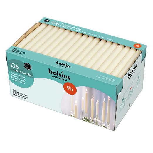 Bolsius DinerKaars 240_22 9u Ivoor Torpedo doos 136 stuks