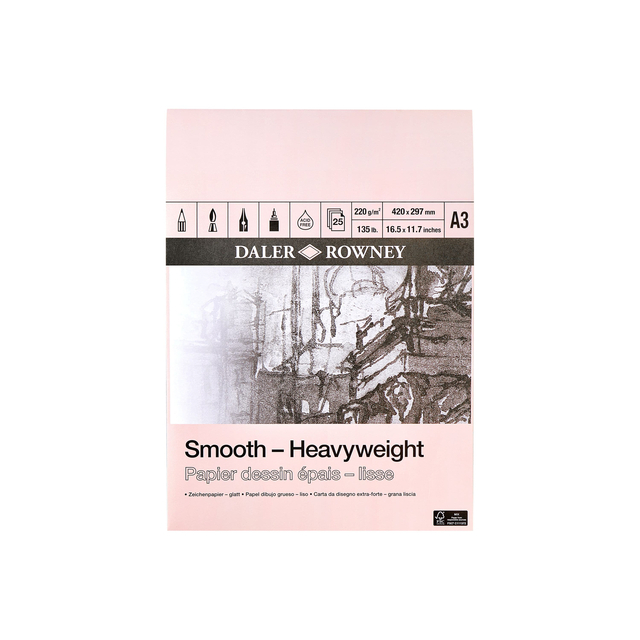 Tekenpapier Daler-Rowney Smooth Heavyweight 220gr A3 natuurlijk wit Tekenpapier Daler-Rowney Smooth Heavyweight 220gr A3 natuurlijk wit