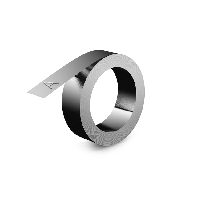 Reliëftape Dymo embossing niet klevend roestvrijstaal 12mm zilver Reliëftape Dymo embossing niet klevend roestvrijstaal 12mm zilver