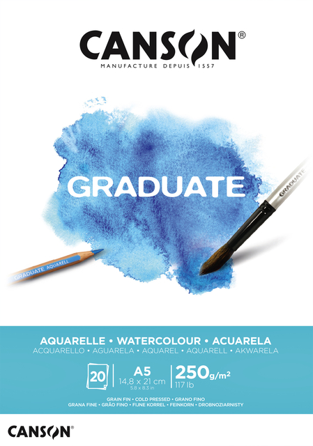 Aquarelblok Canson Graduate A5 250gr 20 vel