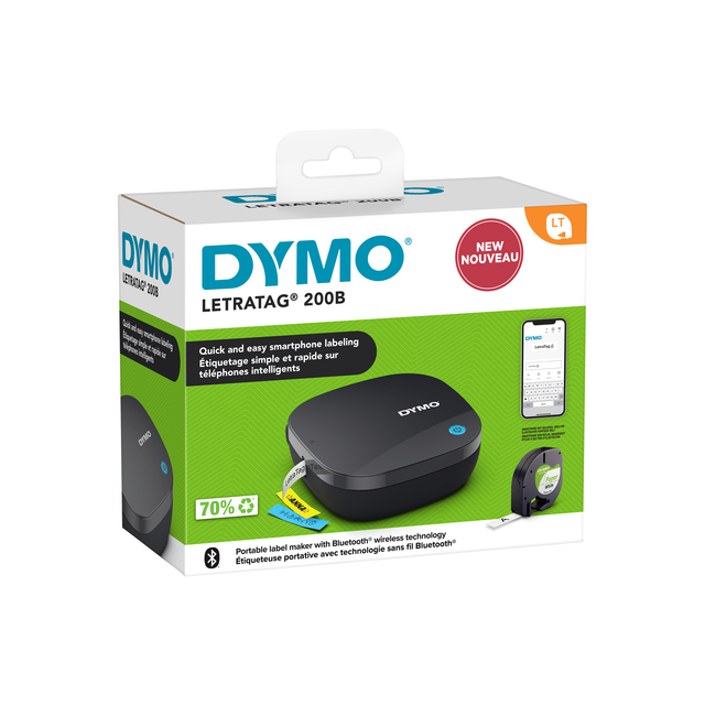 Labelprinter Dymo LetraTag 200B draagbaar bluetooth 12mm zwart