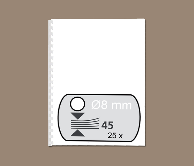 Bindrug Fellowes 8mm 21rings A4 wit 25 stuks