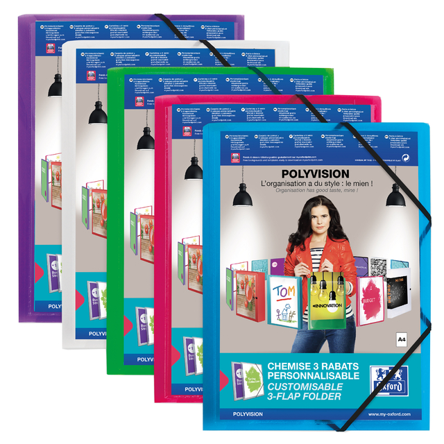 Elastomap Oxford Polyvision A4 met insteektas 3 kleppen PP assorti Elastomap Oxford Polyvision A4 met insteektas 3 kleppen PP assorti