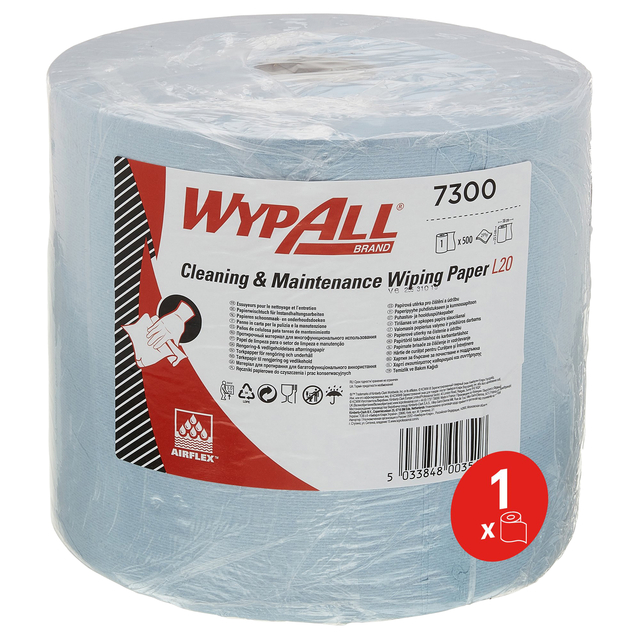 Poetspapier WypAll L20 2-laags 500 vel blauw 7300 Poetspapier WypAll L20 2-laags 500 vel blauw 7300