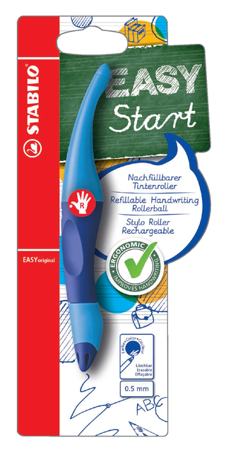 Rollerpen STABILO Easyoriginal rechtshandig licht/donkerblauw blister à 1 stuk Rollerpen STABILO Easyoriginal rechtshandig licht/donkerblauw blister à 1 stuk