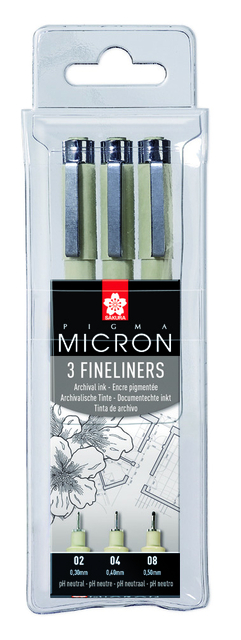 Fineliner Sakura pigma micron blister 3 stuks zwart Fineliner Sakura pigma micron blister 3 stuks zwart