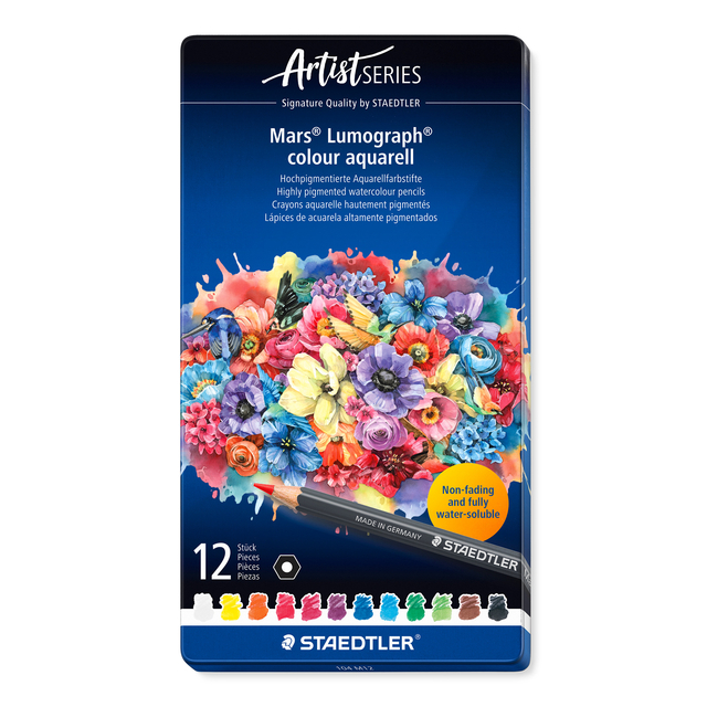 aquarel potloden, mars lumograph, kleurpotloden, bloemen, set 12, wateroplosbaar