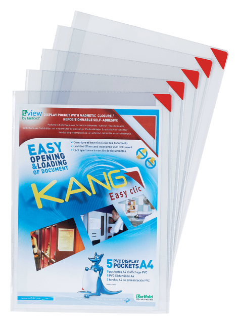 Presenteerhoes Djois Kang easy clic A4 herpositioneerbaar zelfklevend 5 stuks Presenteerhoes Djois Kang easy clic A4 herpositioneerbaar zelfklevend 5 stuks