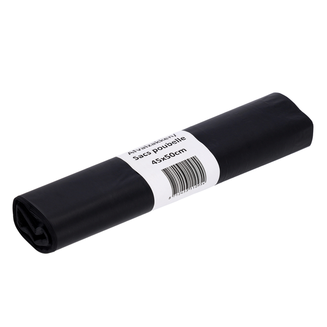 Afvalzak Cleaninq 45x50cm LDPE recycled T25 15L zwart rol à 20 stuks Afvalzak Cleaninq 45x50cm LDPE recycled T25 15L zwart rol à 20 stuks