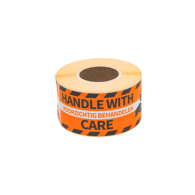 Waarschuwingsetiket Rillprint handle with care 46x125mm oranje 250 stuks Waarschuwingsetiket Rillprint handle with care 46x125mm oranje 250 stuks