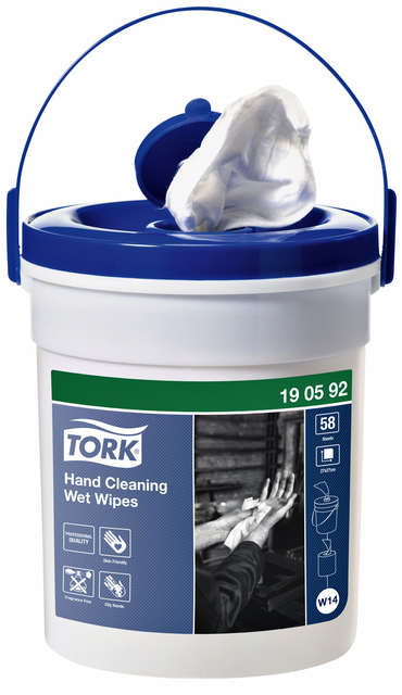 Handreinigingsdoek Tork W14 Premium emmer 1-laags 58 vel wit 190592 Handreinigingsdoek Tork W14 Premium emmer 1-laags 58 vel wit 190592