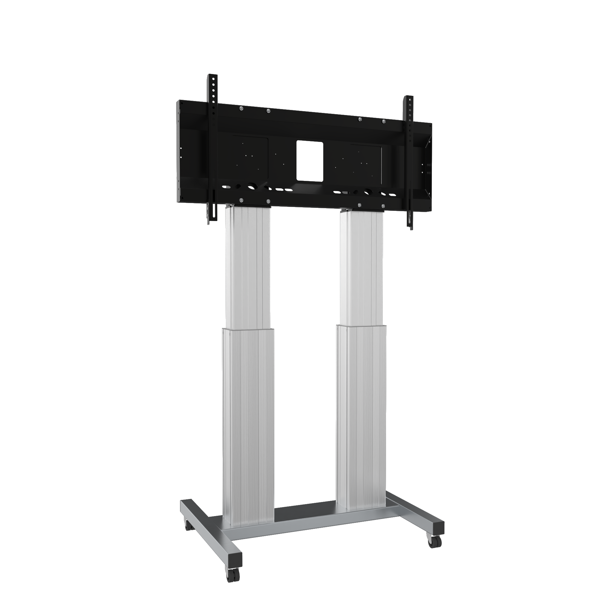 Elektrisch in hoogte verstelbare heavy duty XL tv-trolley, verrijdbaar monitorstatief met 50 cm slag