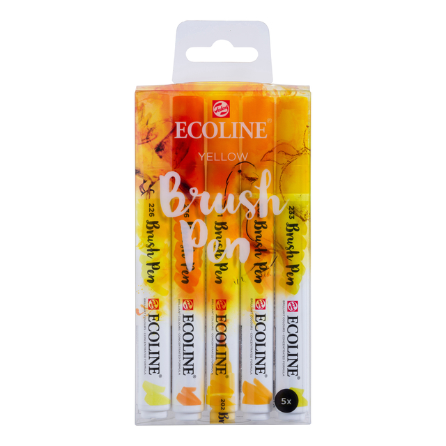 Brushpen Talens Ecoline set à 5 stuks geel